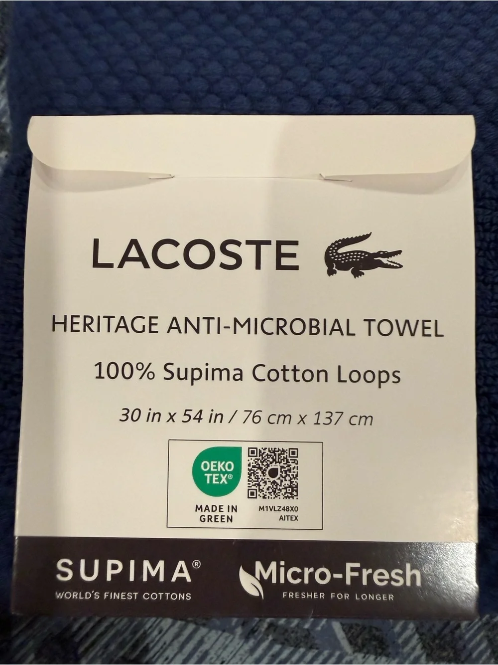 Lacoste Navy Blue Supima Cotton Heritage anti-bacterial Bath Towel